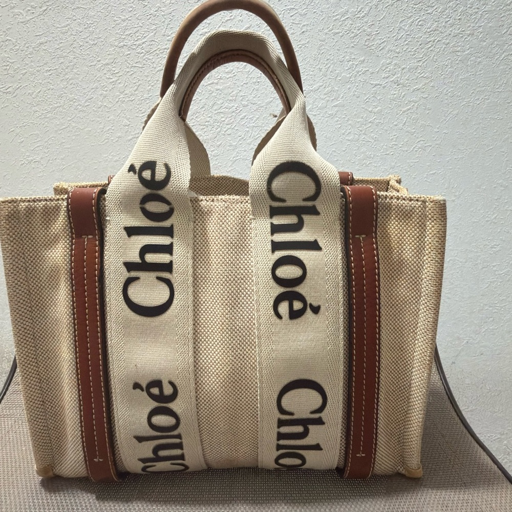 Chloe Canvas Tote with Brown Leather Trim